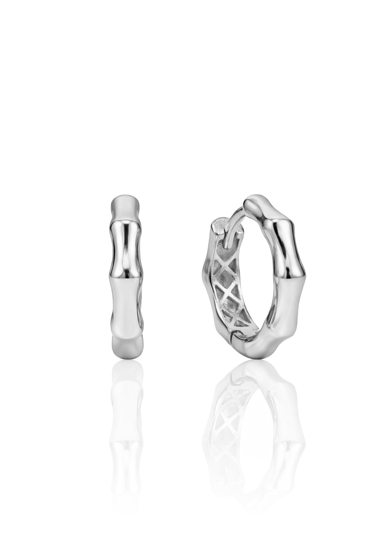 925 Ayar Gümüş Küpe Beyaz Altın Rodyumlu Kaplama Bambu Formlu Halka Küpe SGTL13277RODAJ