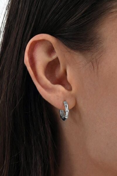 925 Ayar Gümüş Küpe Beyaz Altın Rodyumlu Kaplama Bambu Formlu Halka Küpe SGTL13277RODAJ