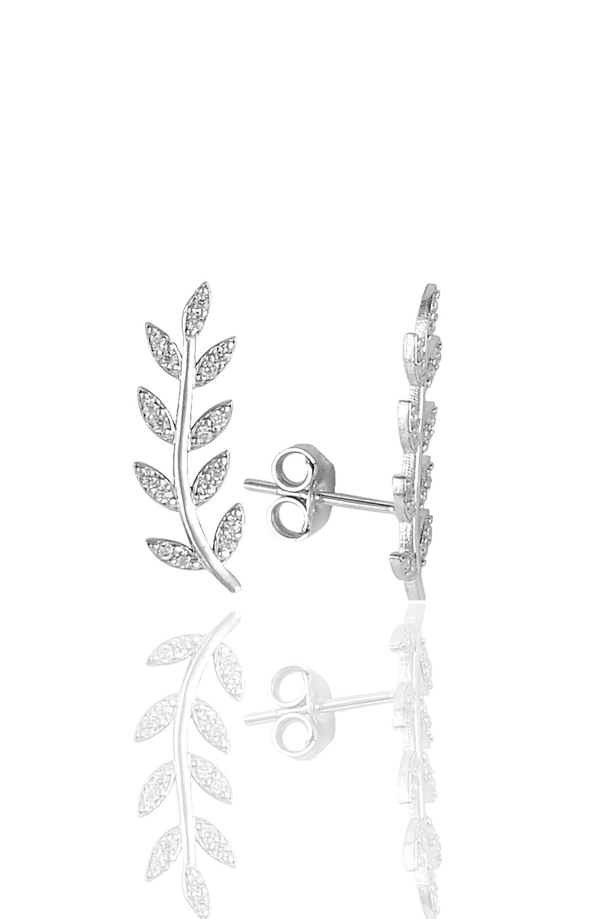 Gümüş rodyumlu zirkon taşlı yaprak küpe SGTL11679RODAJ