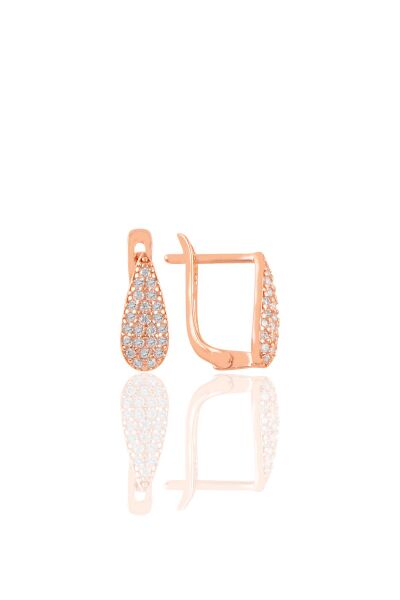 Gümüş rose zirkon taşlı damla modeli j küpe SGTL11219ROSE