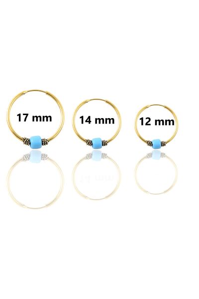 Gümüş altın yaldızlı turkuaz taşlı  üç boydan oluşan halka küpeler SGTL11164GOLD