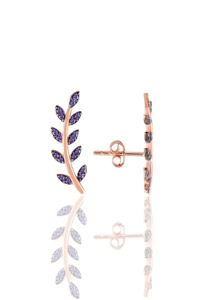 Gümüş rose ametis taşlı yaprak küpe SGTL11679MOR
