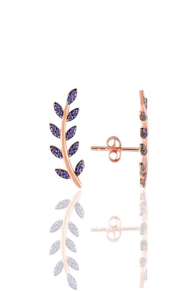 Gümüş rose ametis taşlı yaprak küpe SGTL11679MOR
