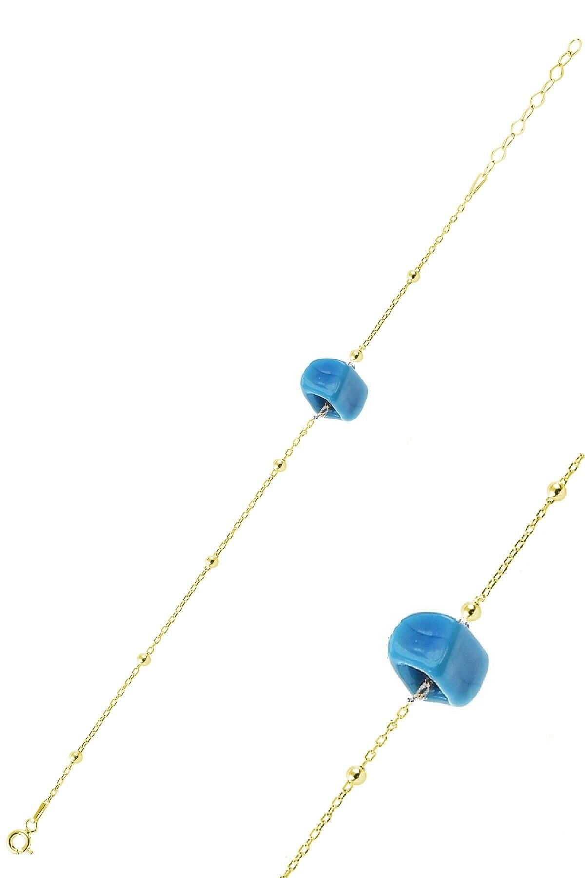 Gümüş turkuaz taşlı top top halhal halhal30-SARI