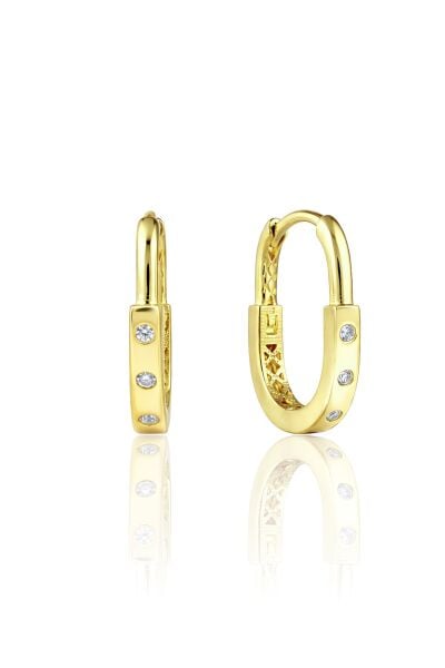 925 Ayar Gümüş Küpe Altın Kaplama 7 taşlı Dikdörtgen Halka Küpe - Geometrik Tasarım SGTL13279GOLD