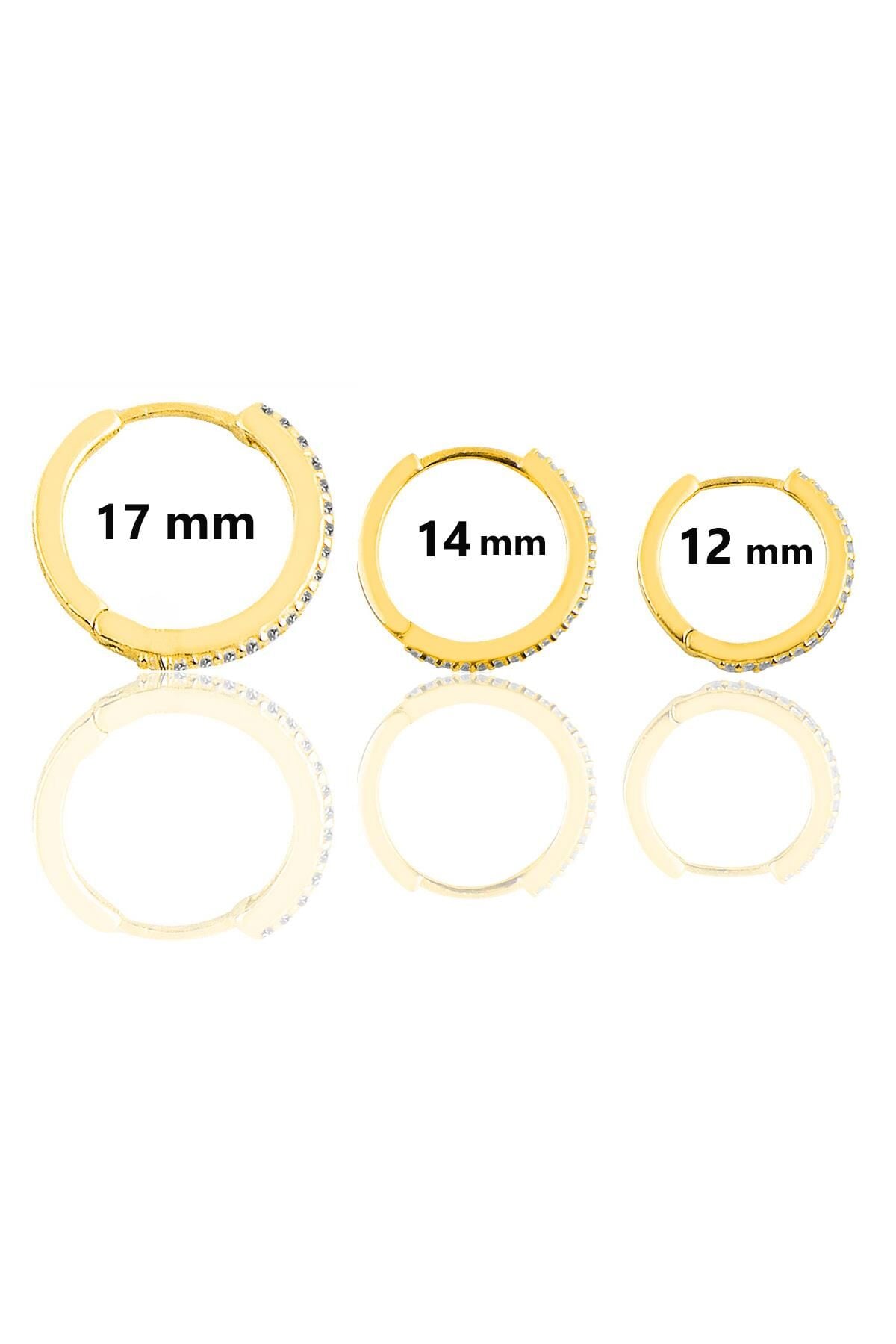 Gümüş altın yaldızlı zirkon taşlı  üç boydan oluşan halka küpeler SGTL11163GOLD