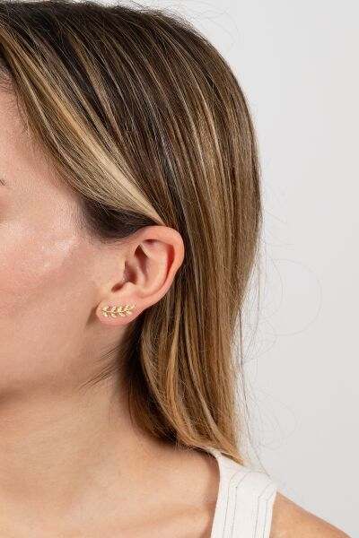 Gümüş altın yaldızlı  zirkon taşlı yaprak küpe SGTL11679GOLD