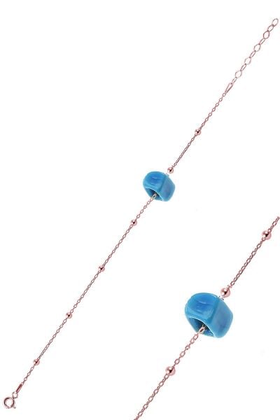 Gümüş turkuaz taşlı top top halhal halhal30-ROSE