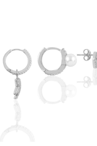 Gümüş rodyumlu zirkon taşlı deniz kombin üçlü küpe seti SGTL11388RODAJ