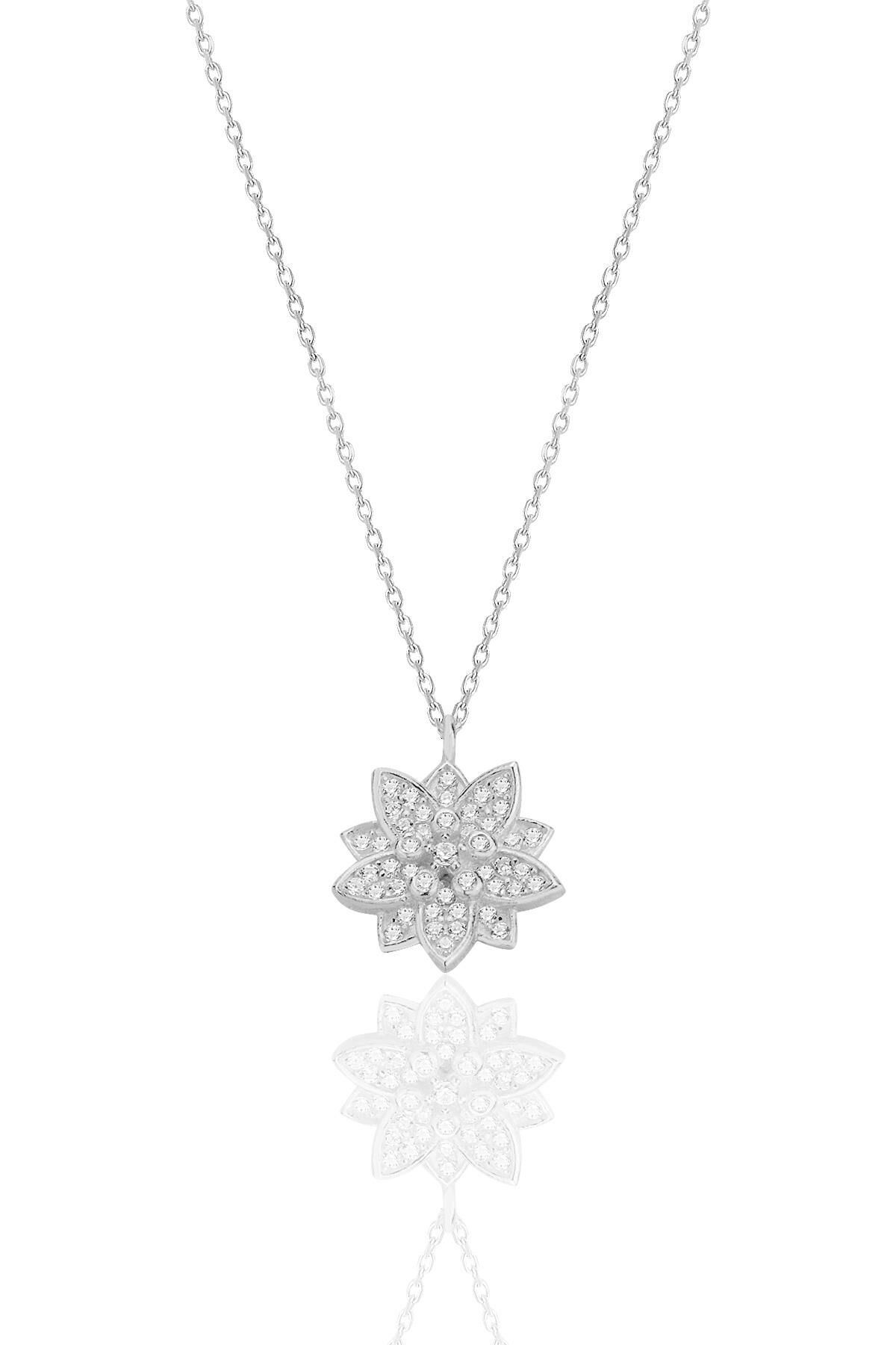 Gümüş rodyumlu zirkon taşlı lotus çiçeği kolye SGTL12789RODAJ