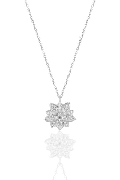 Gümüş rodyumlu zirkon taşlı lotus çiçeği kolye SGTL12789RODAJ