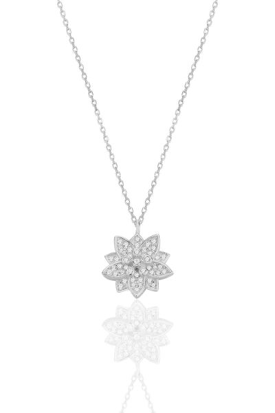 Gümüş rodyumlu zirkon taşlı lotus çiçeği kolye SGTL12789RODAJ