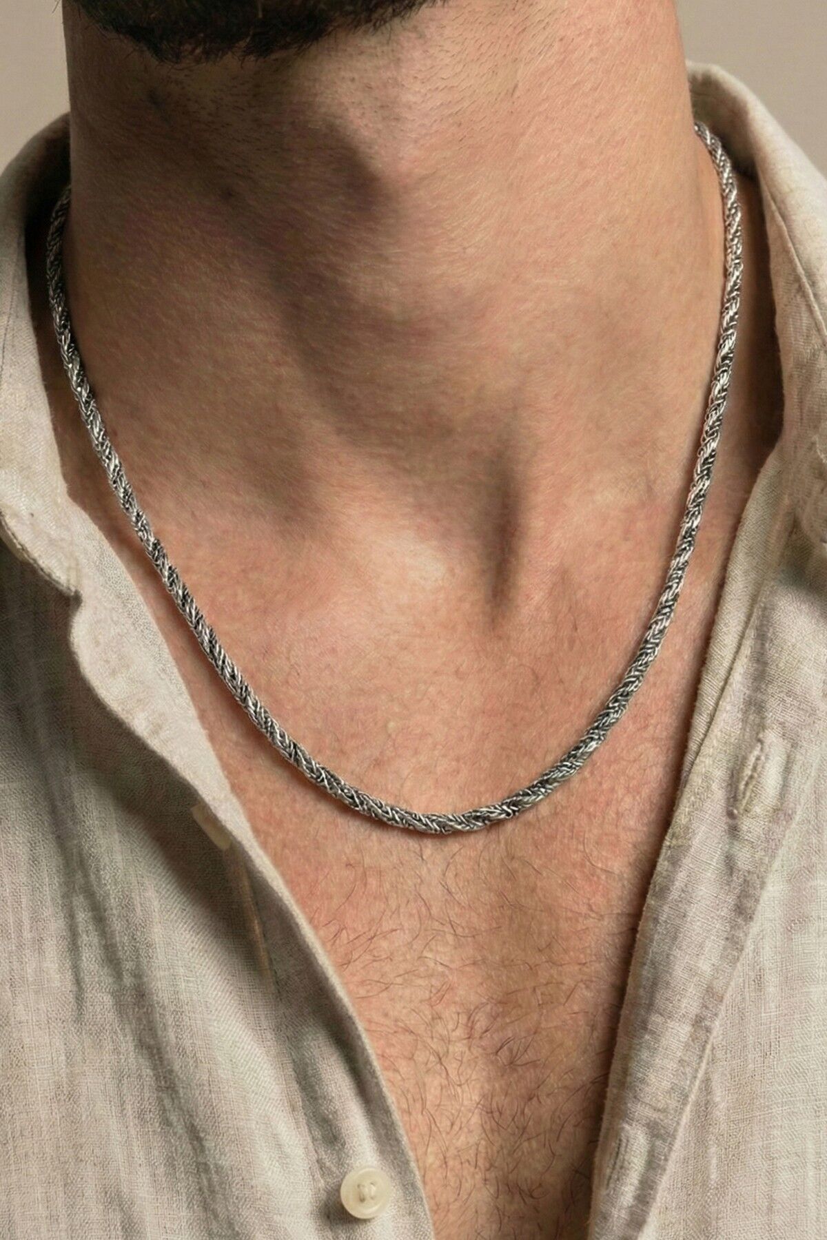 925 Ayar Gümüş Erkek Kolye Oksitli Kalın Burgu Modeli Erkek Zincir Kolye SGTL13207