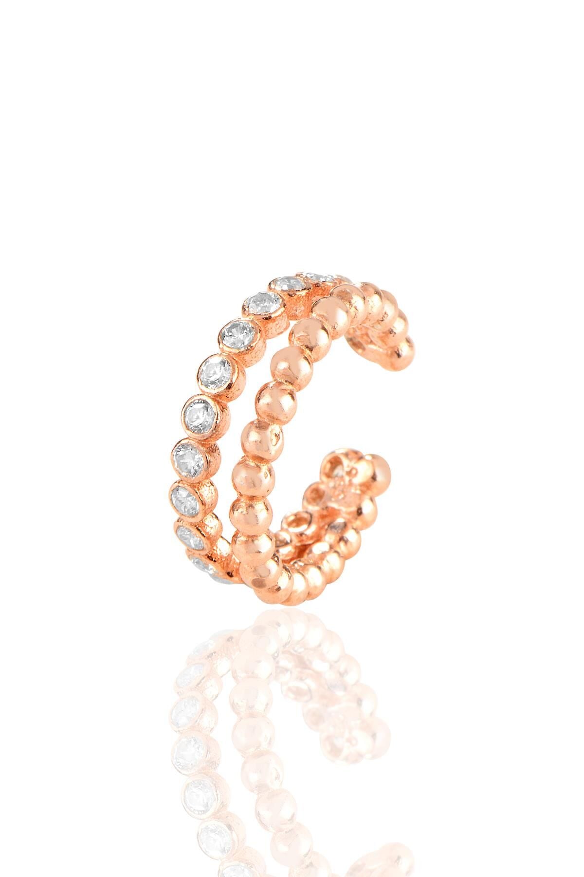 Gümüş rose zirkon taşlı sıkıştırmalı kıkırdak küpe SGTL11448ROSE