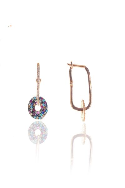 Gümüş  yuvarlak modeli zirkon taşlı göçmen küpe SGTL9017renkli