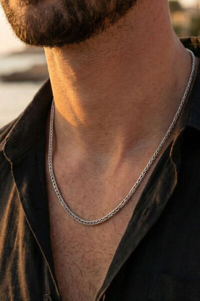 925 Ayar Gümüş Erkek Kolye Oksitli Tilki Kuyruğu Erkek Zincir Kolye SGTL13208