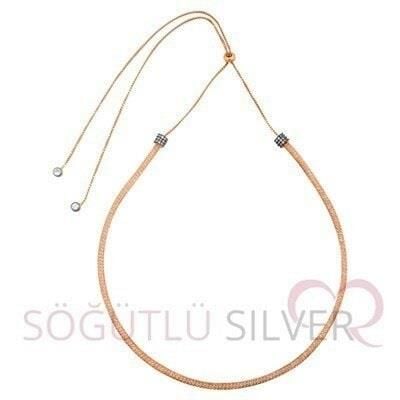 Gümüş rodyumlu birinci kalite zirkon taşlı file örgülü asansörlü kolye SGTL11460RODAJ
