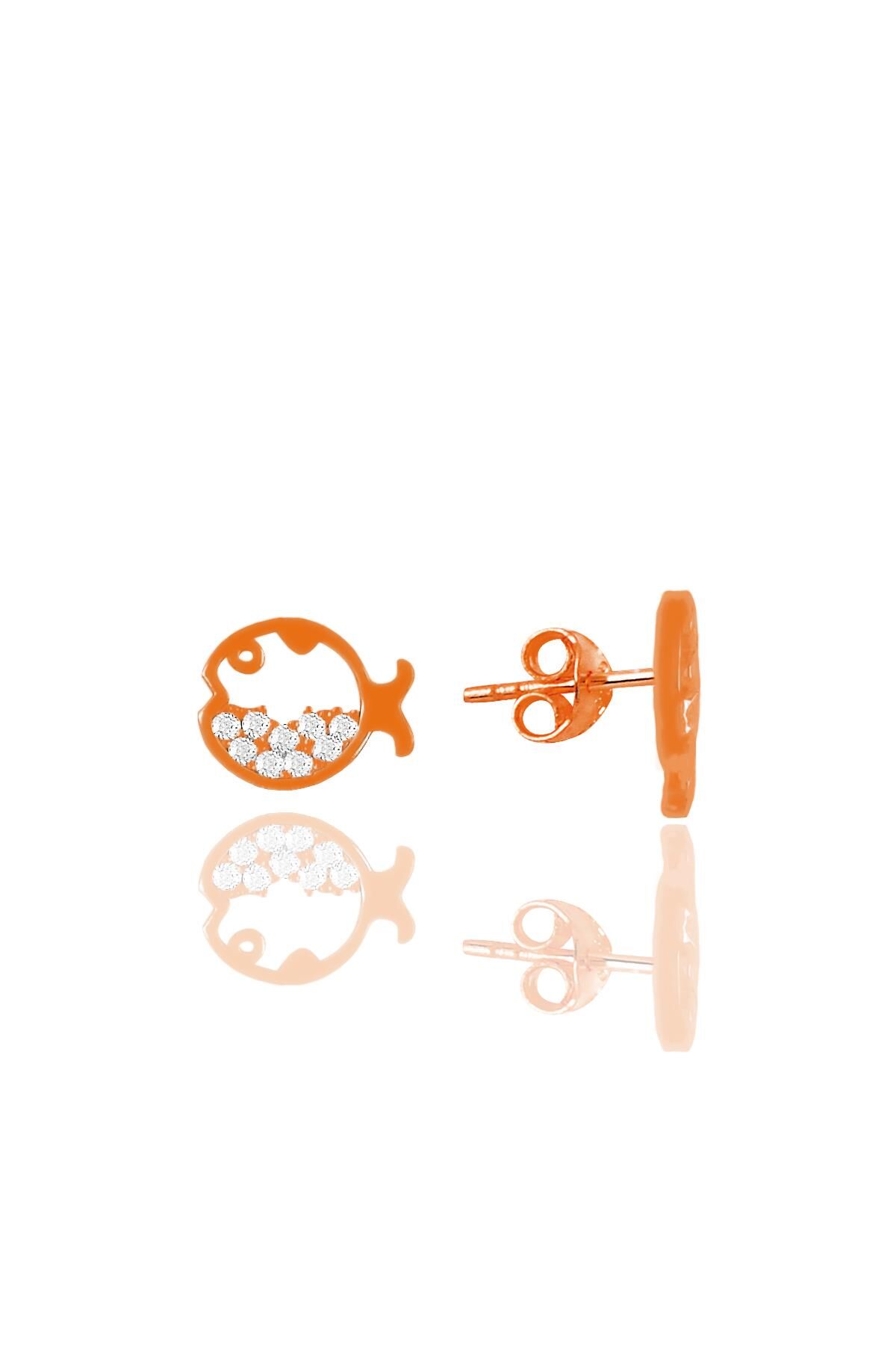 Gümüş rose zirkon taşlı balık küpe SGTL11095ROSE