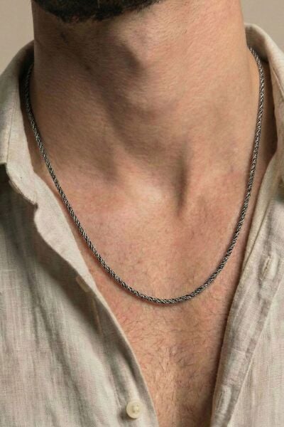 925 Ayar Gümüş Erkek Kolye Oksitli Burgu Modeli Erkek Zincir Kolye SGTL13209