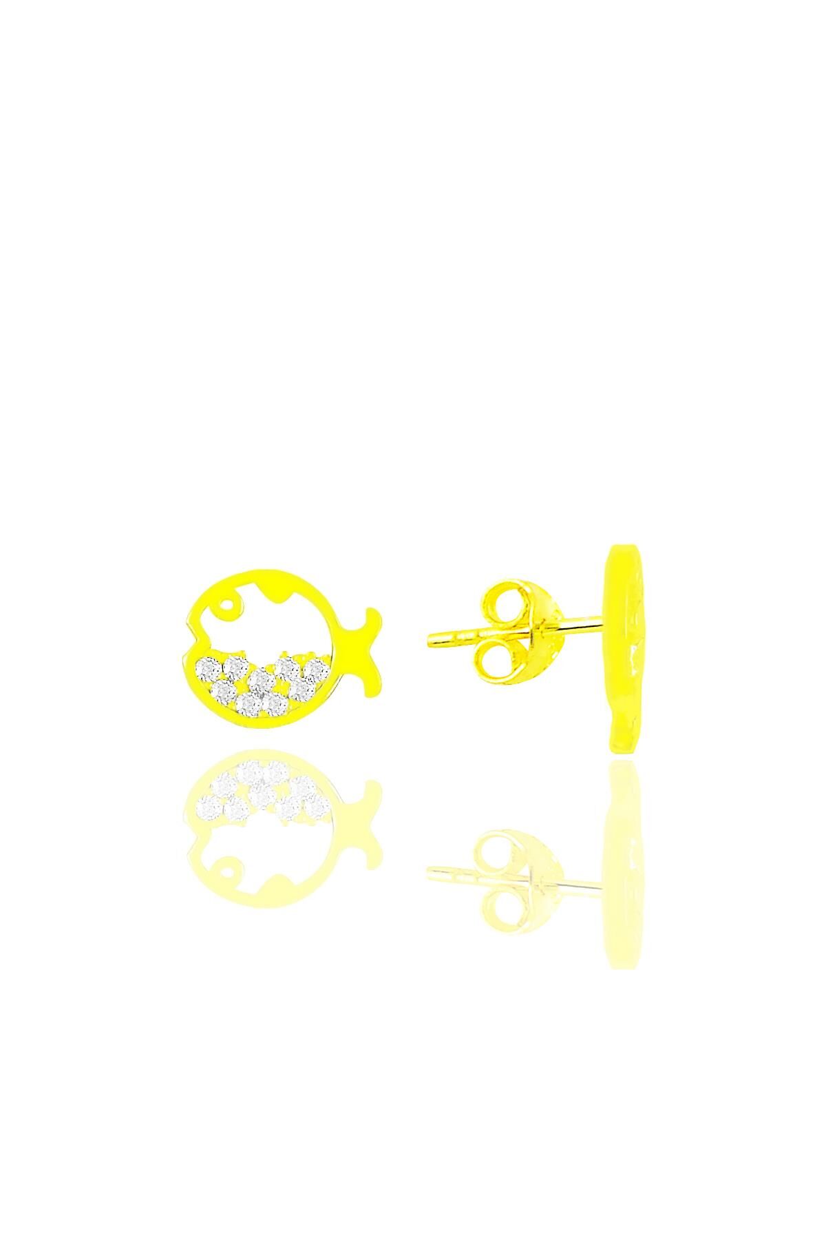 Gümüş altın yaldızlı zirkon taşlı balık küpe SGTL11095GOLD