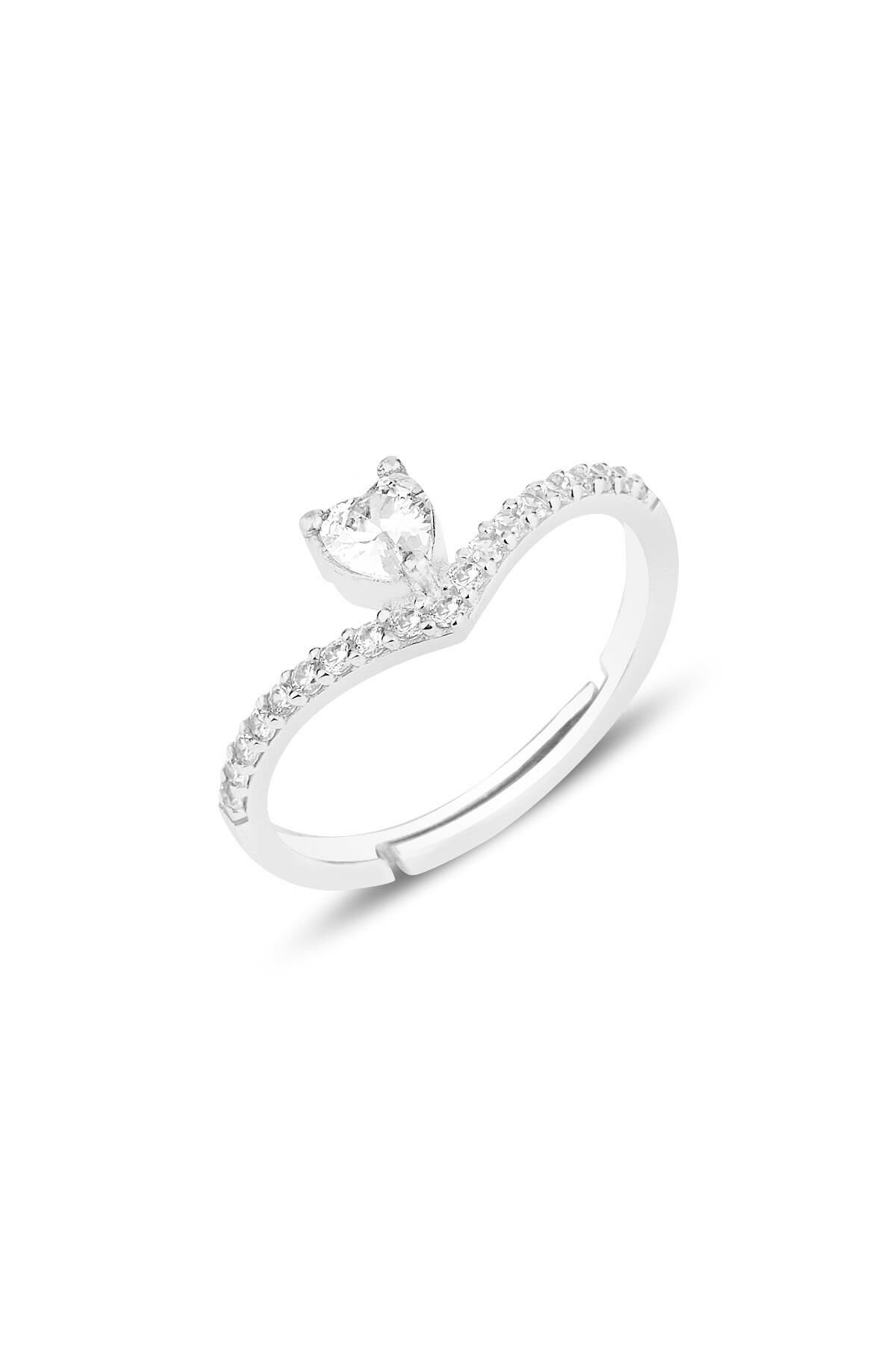 Gümüş rodyumlu  zirkon taşlı kalp modeli ayarlamalı yüzük SGTL12151RODAJ