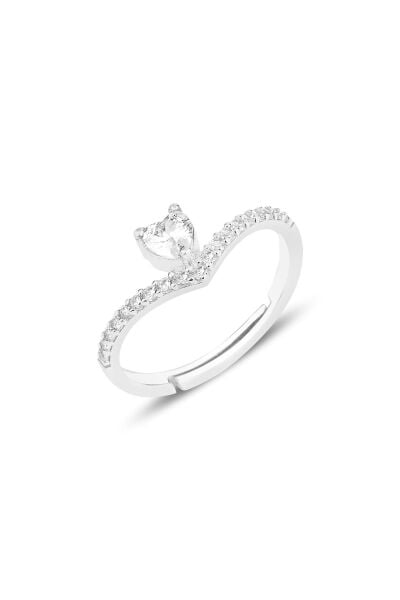 Gümüş rodyumlu  zirkon taşlı kalp modeli ayarlamalı yüzük SGTL12151RODAJ