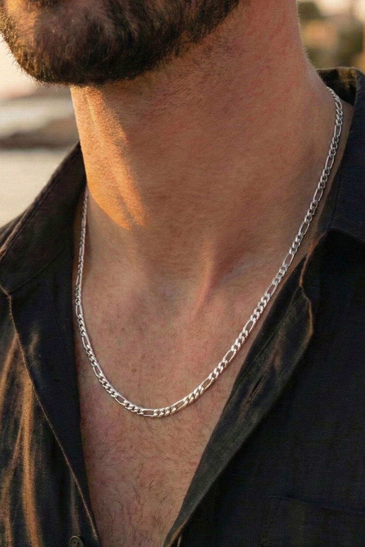 925 Ayar Gümüş Erkek Kolye Kalın Figaro Modeli Erkek Zincir SGTL13210