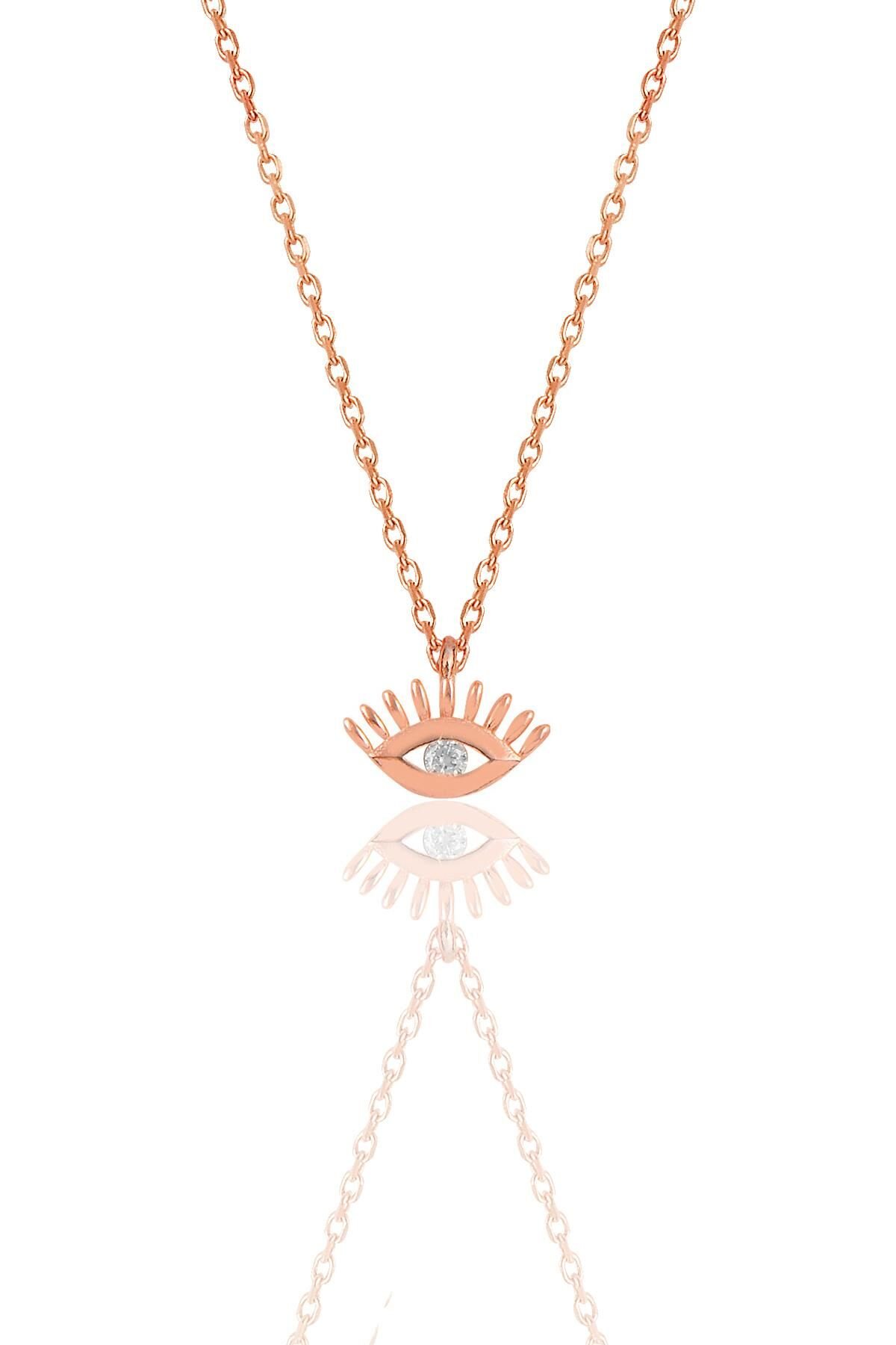 Gümüş rose zirkon taşlı kirpikli göz kolye SGTL12117ROSE