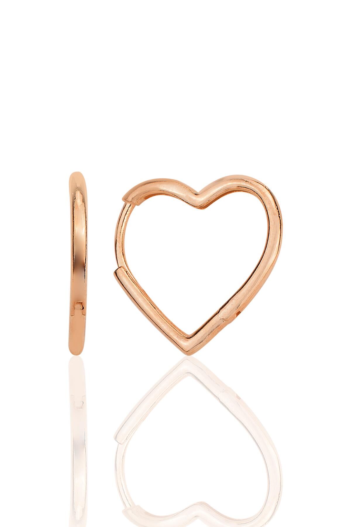 Gümüş rose özel tasarım 20 mm kalp küpe SGTL12282ROSE