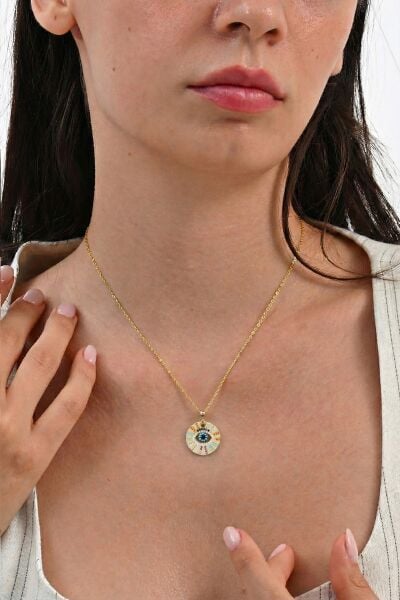 Gümüş altın yaldızlı zirkon taşlı  aura kolye SGTL12062GOLD