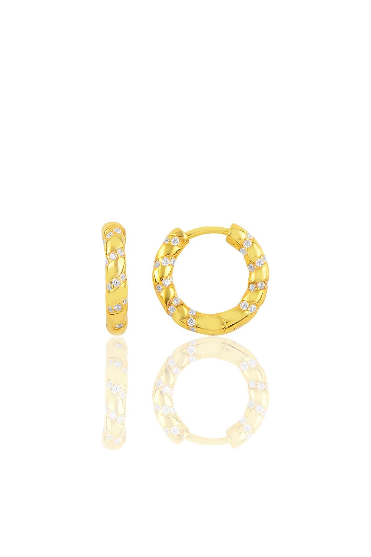 Gümüş altın yaldızlı zirkon  taşlı özel tasarım halka küpe SGTL10269GOLD