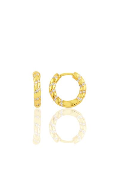Gümüş altın yaldızlı zirkon  taşlı özel tasarım halka küpe SGTL10269GOLD