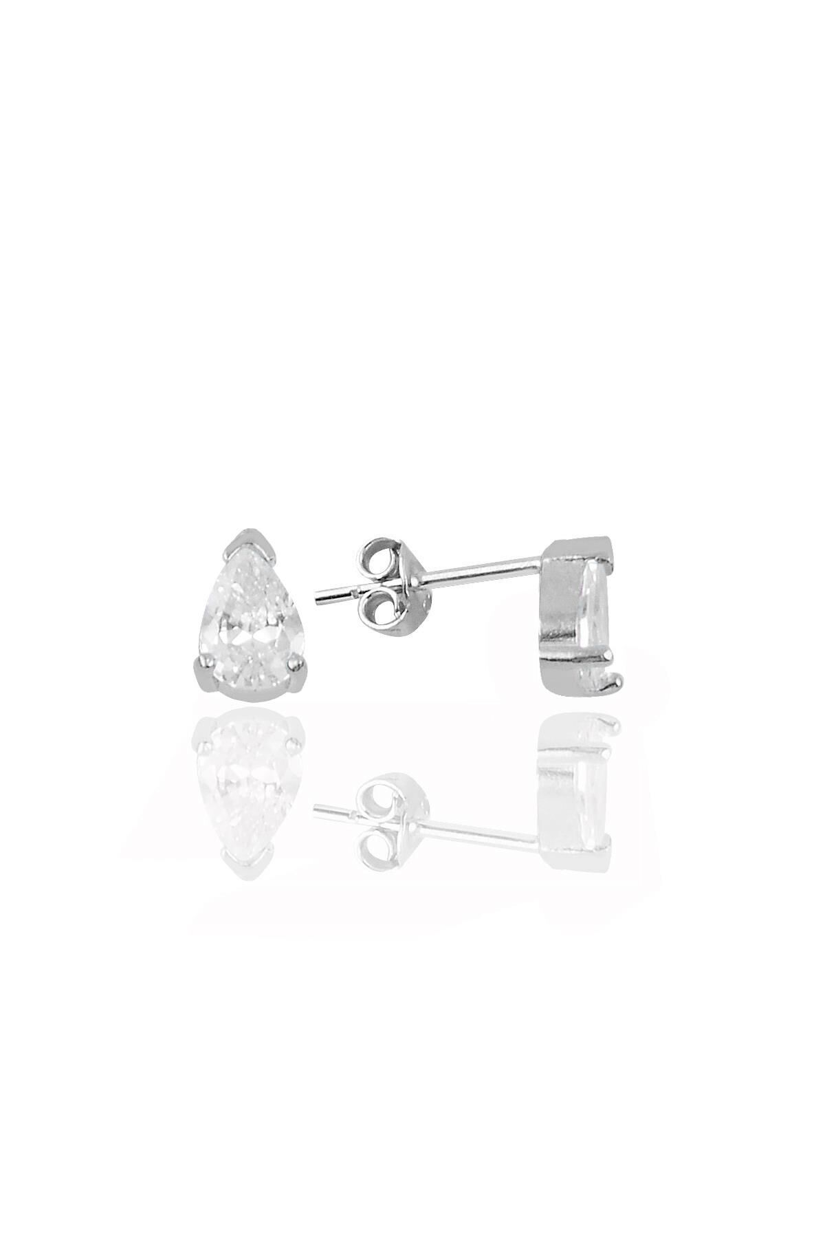 Gümüş rodyumlu  zirkon taşlı damla küpe SGTL10975BEYAZ