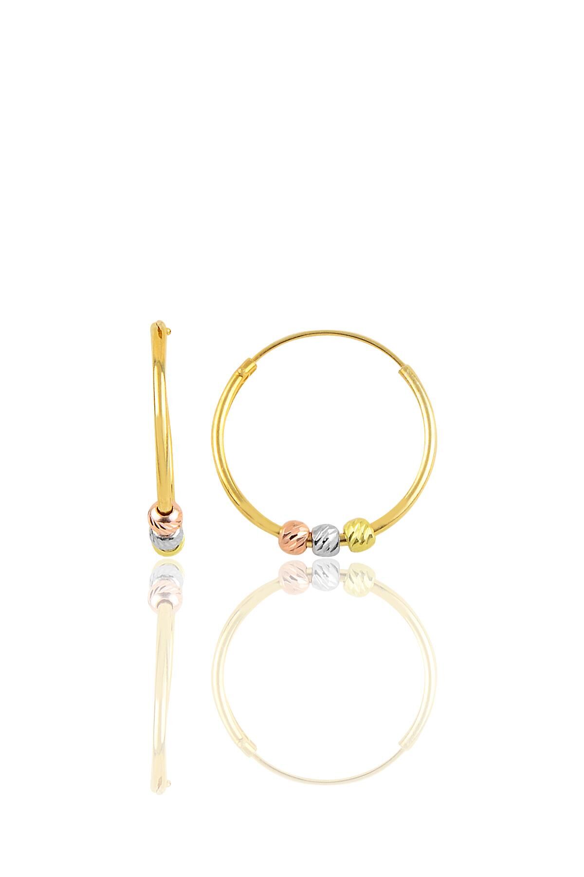 Gümüş altın yaldızlı 18 mm renkli doricalı halka küpe SGTL10335GOLD