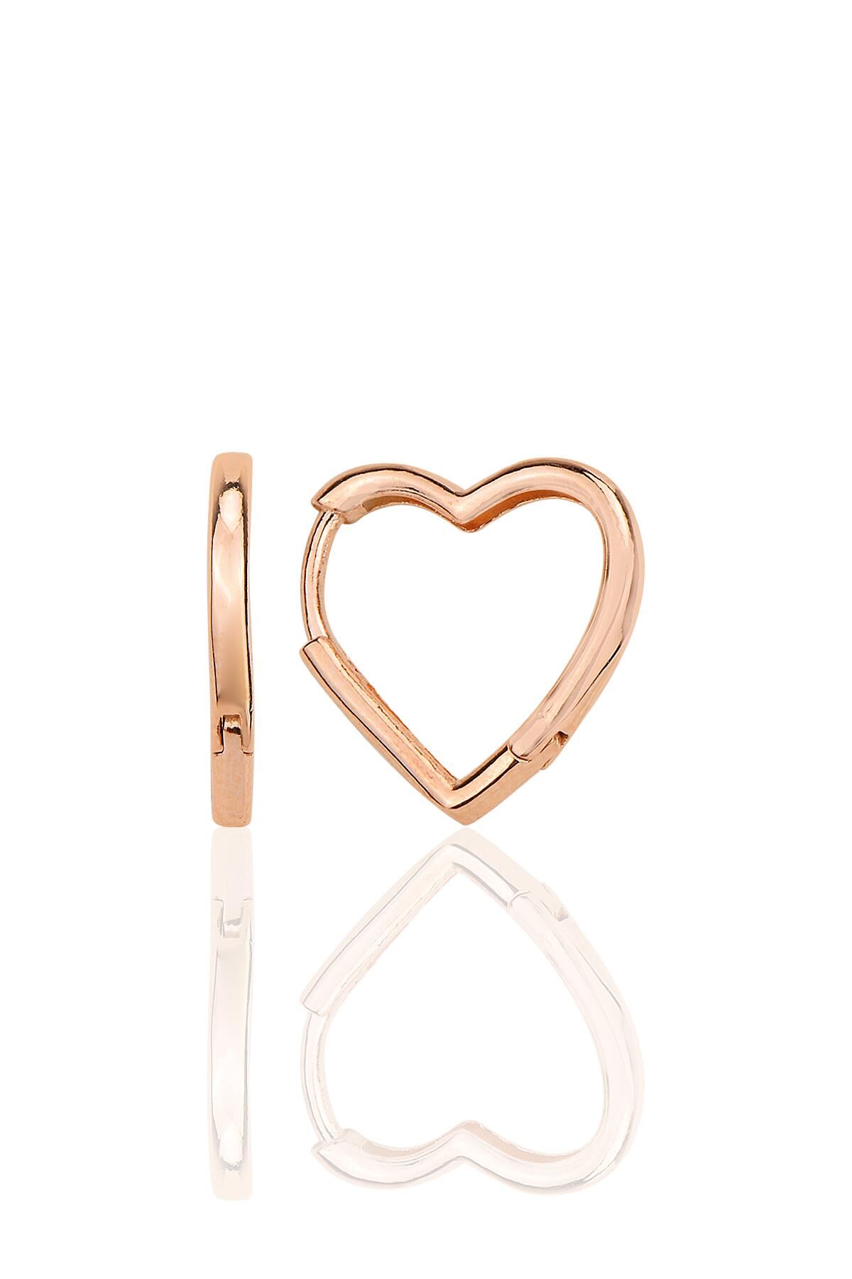 Gümüş rose özel tasarım 16 mm kalp küpe SGTL12283ROSE