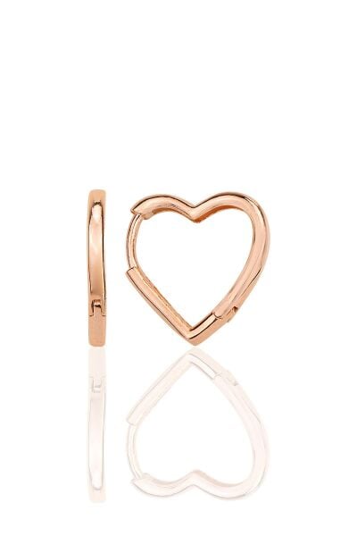 Gümüş rose özel tasarım 16 mm kalp küpe SGTL12283ROSE