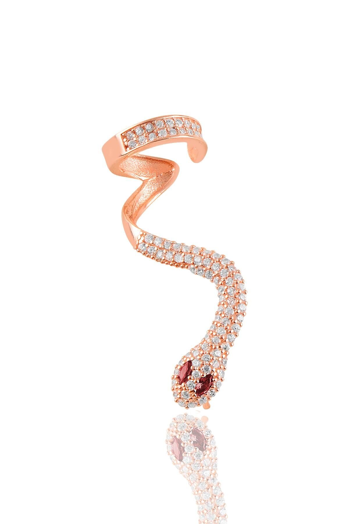 Gümüş rose zirkon ve kök yakut taşlı yılan kıkırdak küpe SGTL10864KIRMIZI