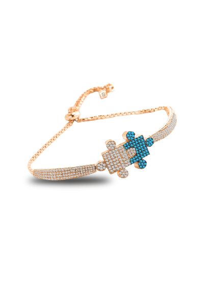 Gümüş zirkon ve turkuaz taşlı yap boz ayarlanabilir asansörlü bileklik SGTL12429ROSE