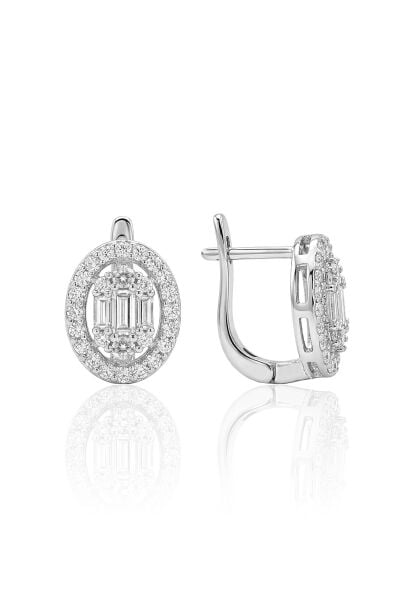 925 Ayar Gümüş Küpe Baget Taşlı Oval Tasarım Lüks Işıltılı Baget Zirkon Taşlı Küpe SGTL13284RODAJ