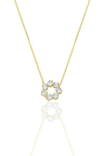 Gümüş altın yaldızlı baget kesim zirkon taşlı yıldız çiçeği  kolye SGTL12792GOLD