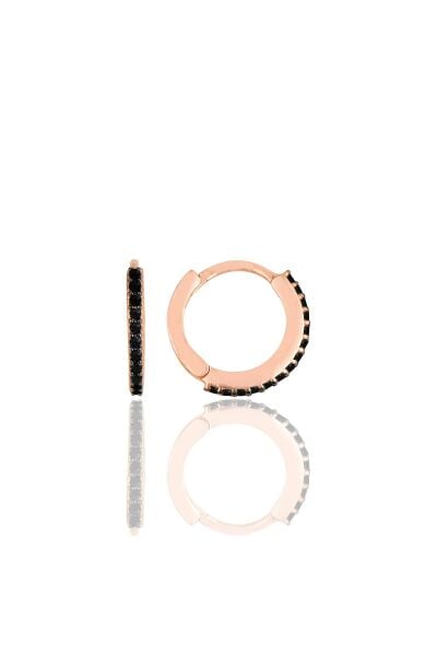 Gümüş rose siyah taşlı 12 mm halka küpe SGTL11299SIYAH