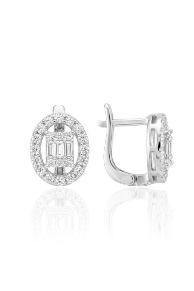 925 Ayar Gümüş Küpe Dikdörtgen Baget Taşlı Lüks Işıltılı Baget Zirkon Taşlı Küpe SGTL13285RODAJ