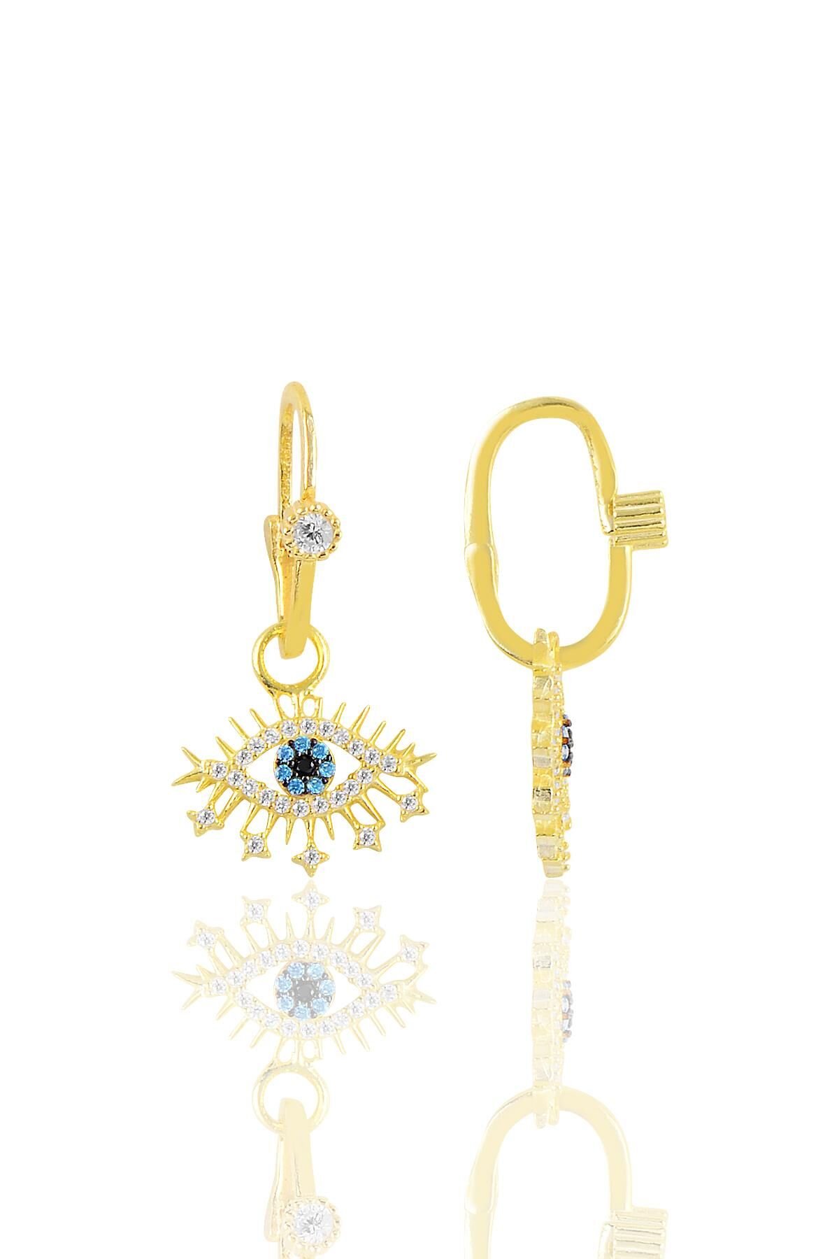 Gümüş altın yaldızlı taşlı lareyn göçmen küpe SGTL10467GOLD