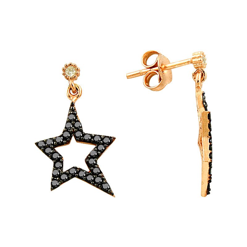 Rose siyah taşlı yıldız küpe SGTL2177