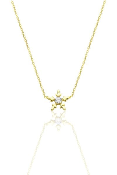 Gümüş altın yaldızlı zirkon tek taşlı mini buz kristali kar tanesi kolye SGTL12793GOLD