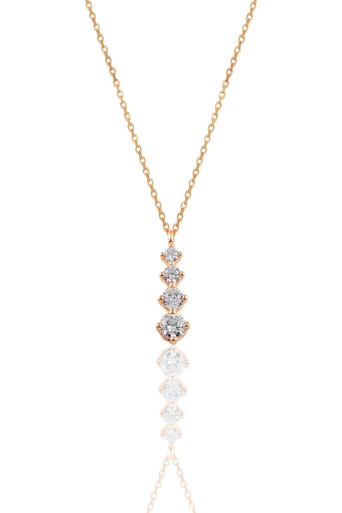 Gümüş rose  zirkon taşlı pırlanta modeli pırıltı kolye SGTL10631ROSE