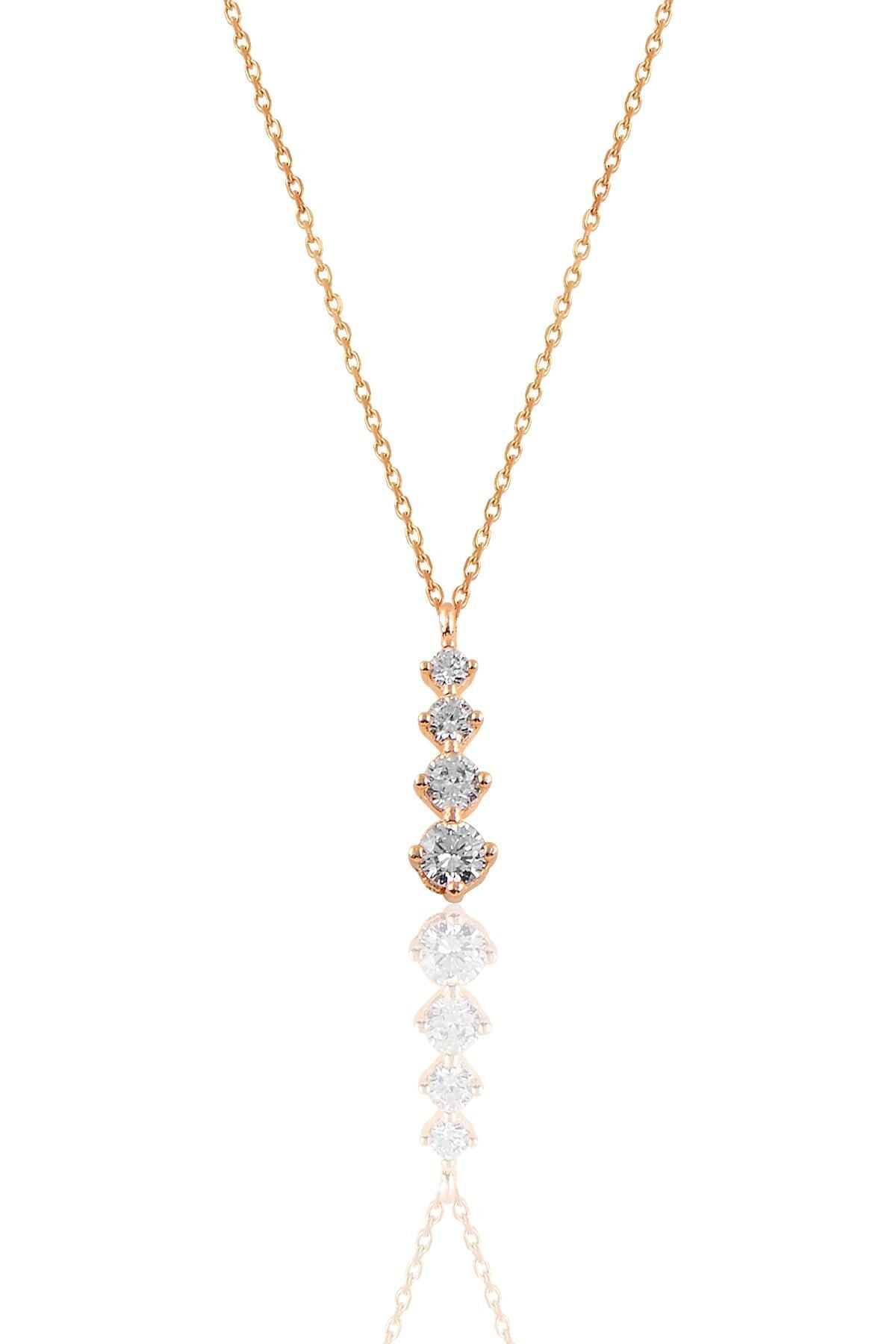 Gümüş rose  zirkon taşlı pırlanta modeli pırıltı kolye SGTL10631ROSE
