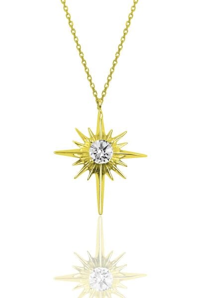 Gümüş zirkon taşlı altın yaldızlı kutup yıldızı kolye SGTL12285GOLD