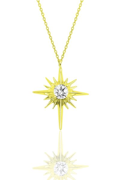 Gümüş zirkon taşlı altın yaldızlı kutup yıldızı kolye SGTL12285GOLD