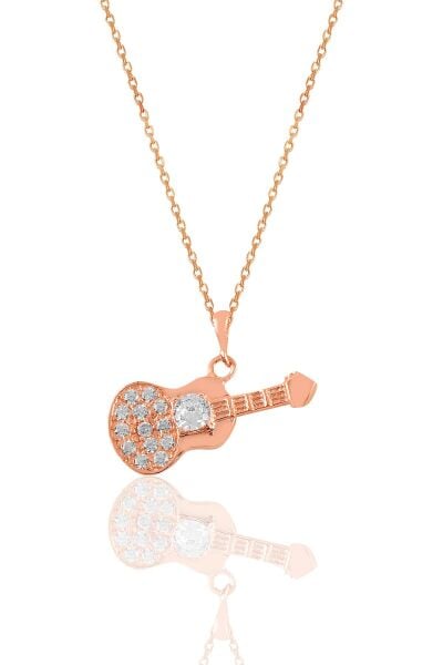 Gümüş rose zirkon taşlı gitar kolye. SGTL10923ROSE